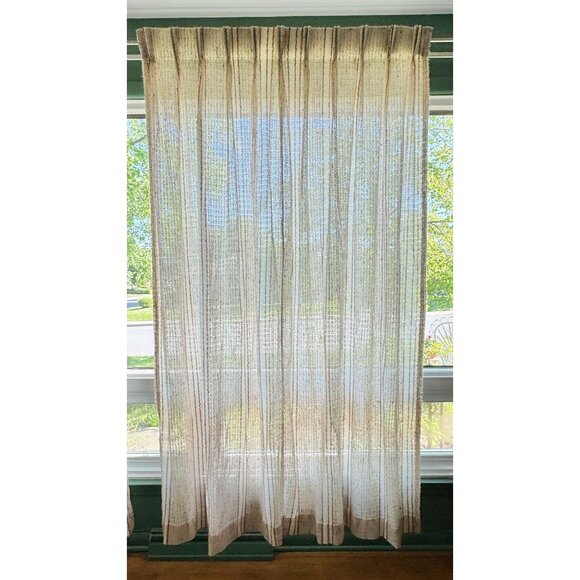 Vintage 70s curtain, tan, rust and brown, thick woven, pleated, for 1 panel - Picture 1 of 10